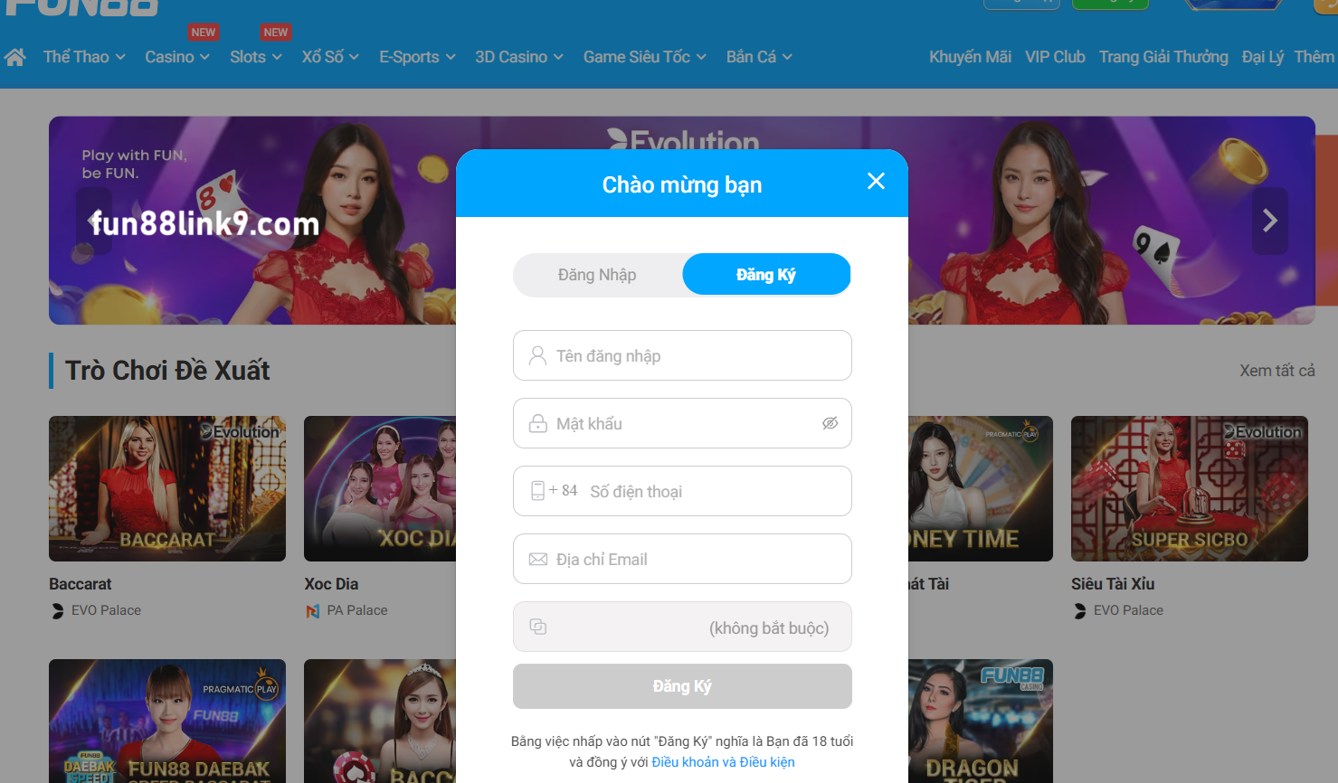 Đăng ký tài khoản fun88 trong vài phút